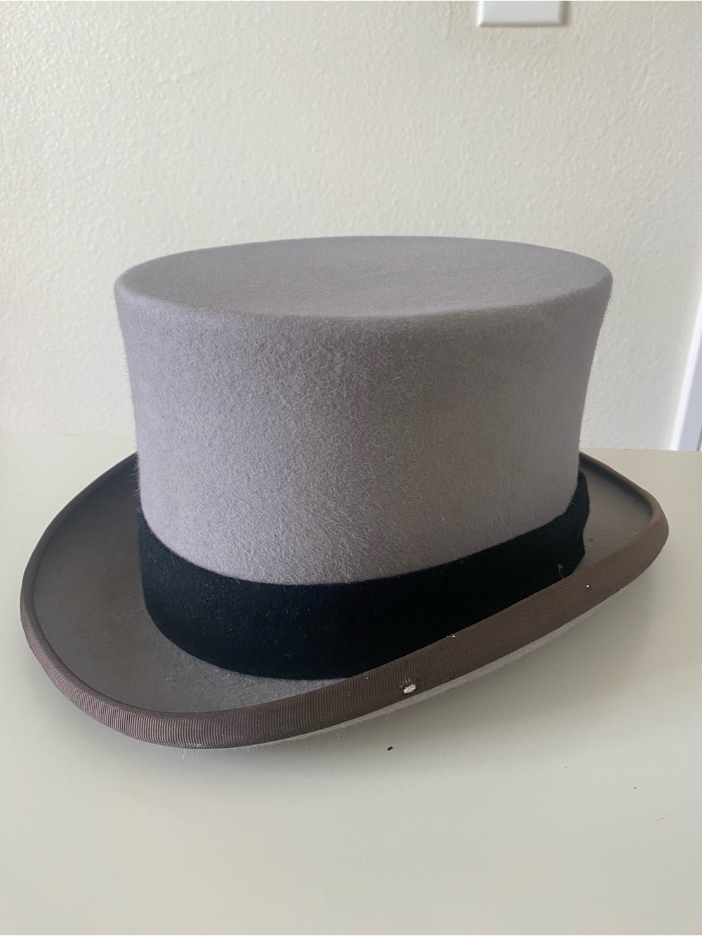 Vintage Handmade Gray Top Hat Moss Bros 100% Fine Fur Felt